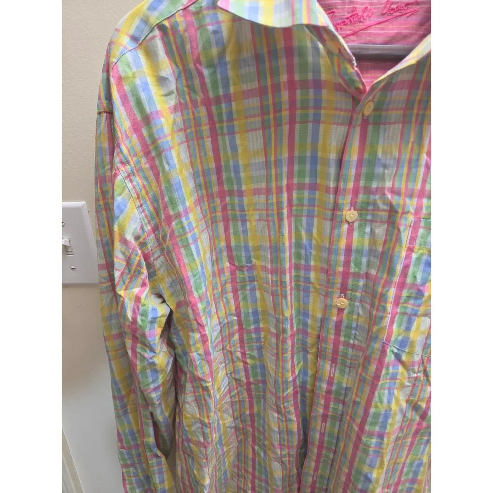Bugatchi Uomo Mens Large Pastel Plaid Button Down Shirt Long Sleeve Cotton Multi